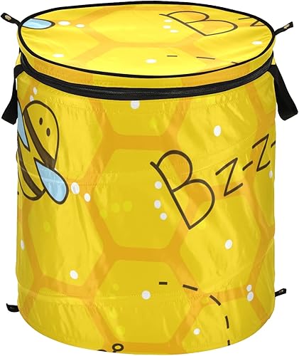 xigua Cesta plegable para ropa sucia de abejas y panales de dibujos animados, cesta de almacenamiento plegable circular, con tapa con cremallera,