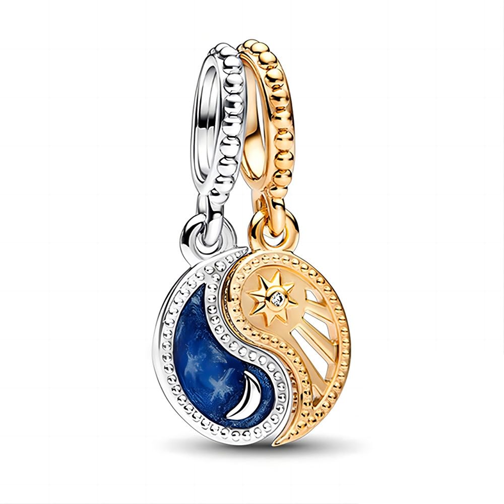 Ciondolo Sole E Luna In Argento Sterling 925 Con Catena A Scatola Italiana – Senza Pietre