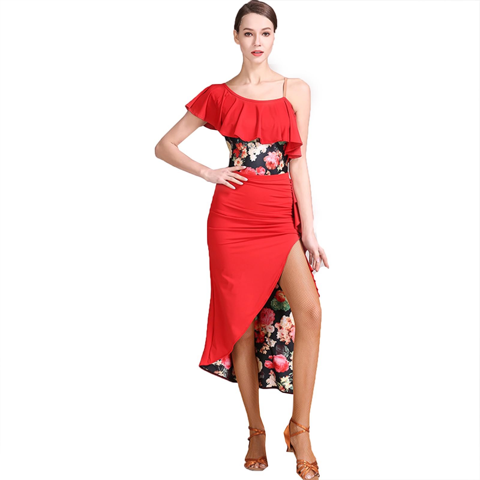 Damen Tanzkleid Lyrisch Pailletten Glitzer Ballettkleid Ärmellos Chiffon Modern Trikotkleid Latein Contemporary Bühnenanzug Kostüm