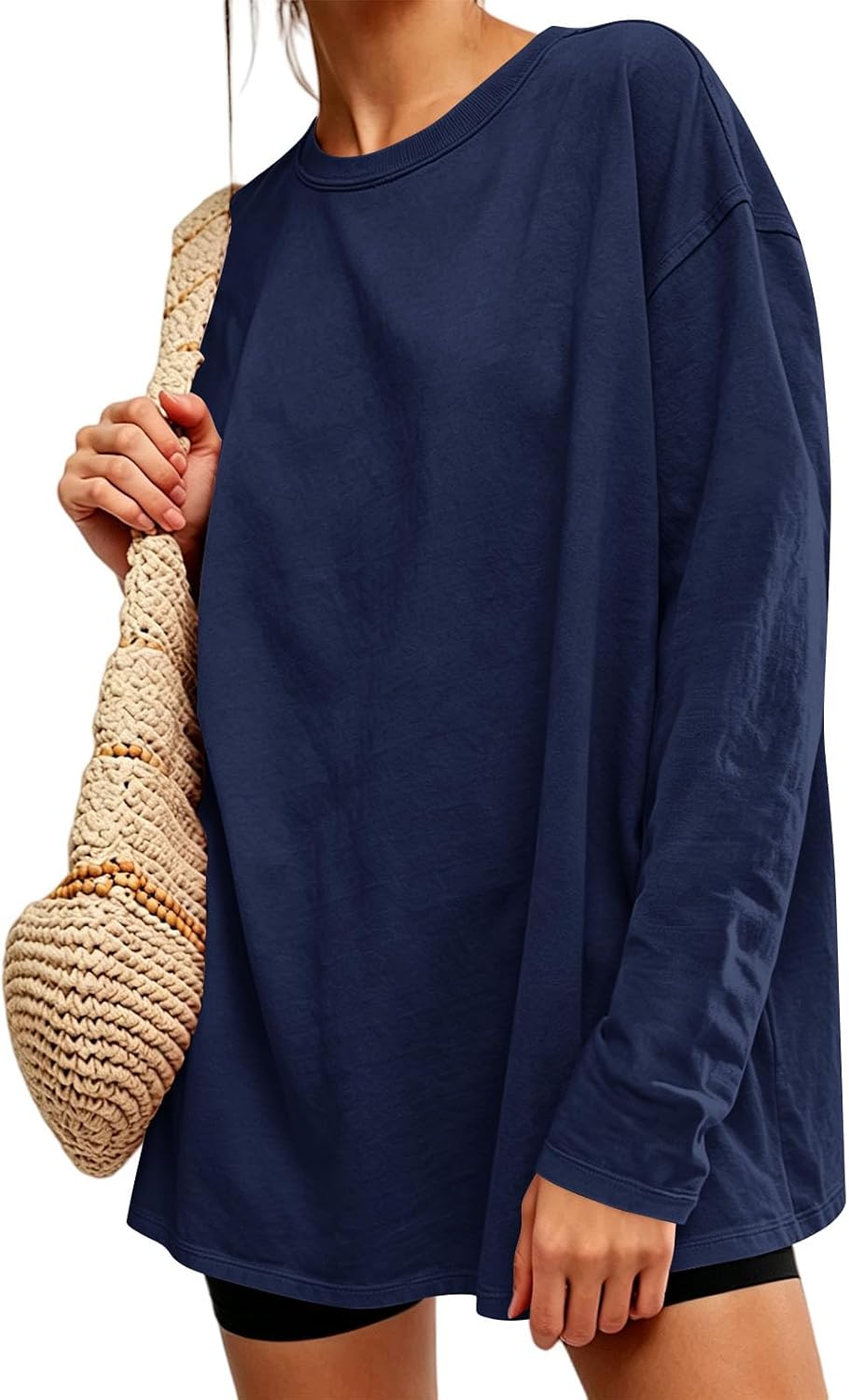 Long Sleeve Shirts Women Crew Neck Fall Tops Y2K Oversized Tee Shirts