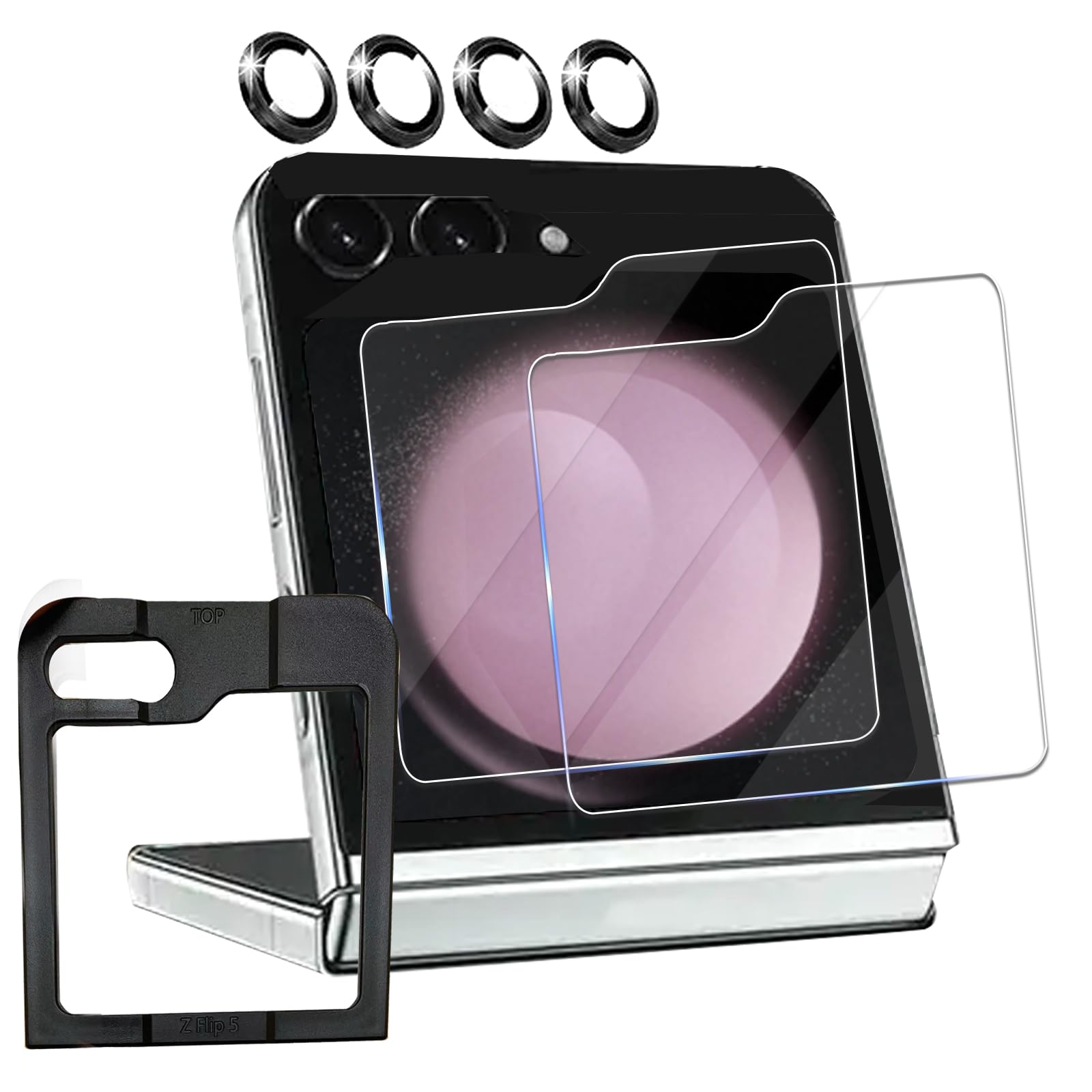 for Samsung Galaxy Z Flip 5 Screen Protector,2pcs Front Tempered Glass + 4pcs Camera Lens Protector High Clarity Scratch Resistance [Case Friendly] [Bubble Free] Fingerprint Compatible