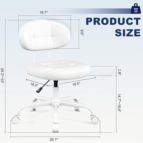 Miniatura 2 de Misolant Silla de tocador con respaldo, pequeña silla de oficina sin brazos con ruedas y soporte lumbar, cómodas sillas de escritorio de piel