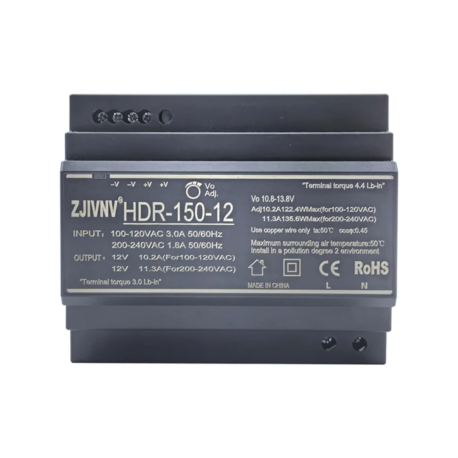BRODEFUP 150W 12V 15V 24V 48V Industrial DIN Power Supply Step Shape HDR-150-12 HDR-150-15 HDR-150-24 HDR-150-48(24V)