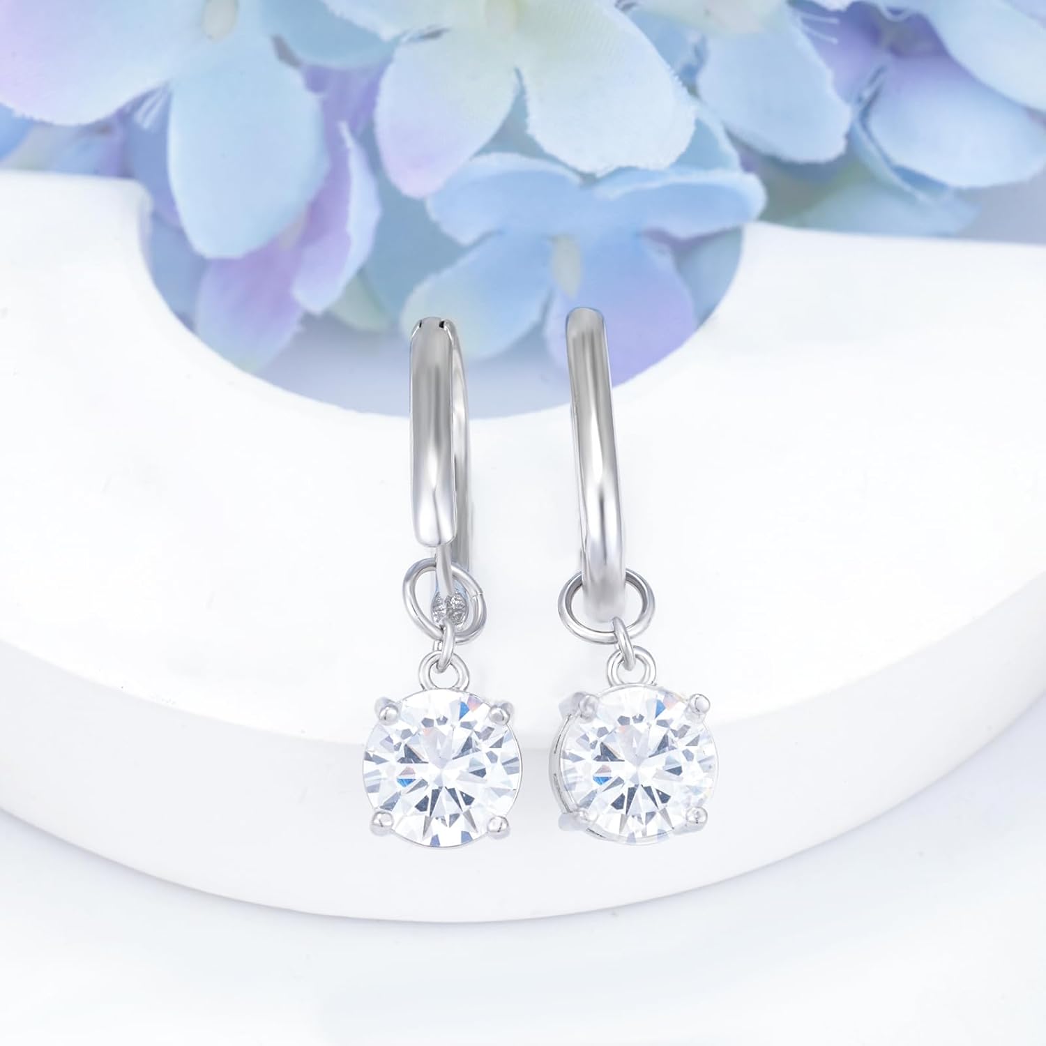 Sterling Silver Round Hoop Earrings with Dangle for Women Hypoallergenic Cubic Zirconia Trendy Elegant Drop Dangle Earrings Jewelry Gifts - Image 4