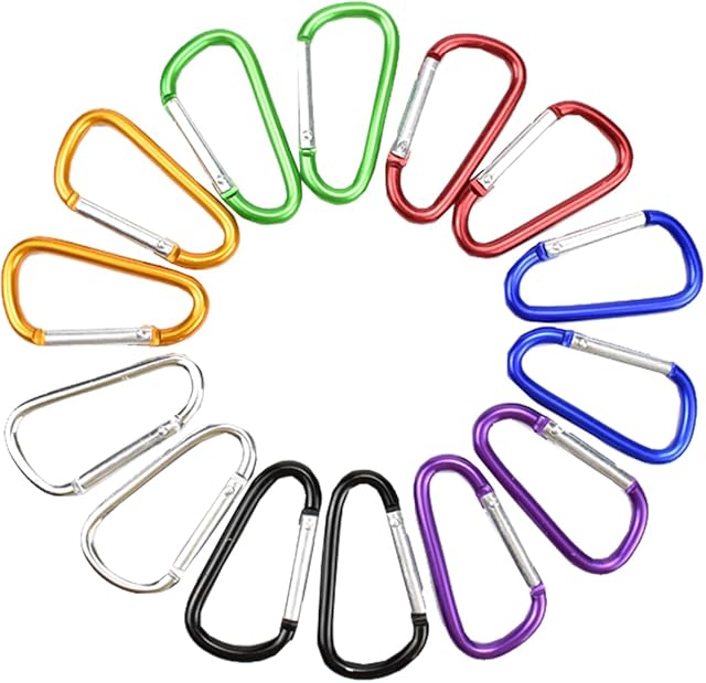 Syolee 14 Pcs Carabiner D Ring Clip Hook Durable Keychain Camping Accessories for Outdoor, Fishing, Hiking, Traveling