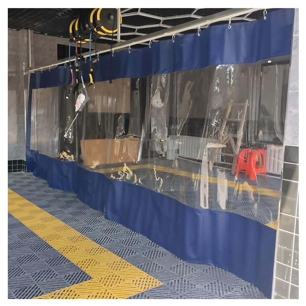 GJMSSMY Garage Divider Curtains for Work Areas, Industrial Wash Bay Curtains with Rustproof Grommets, Outdoor Patio Waterproof Vinyl Partition for Pergola Balcony Porch(Blue,3x3m/9.8x9.8ft)
