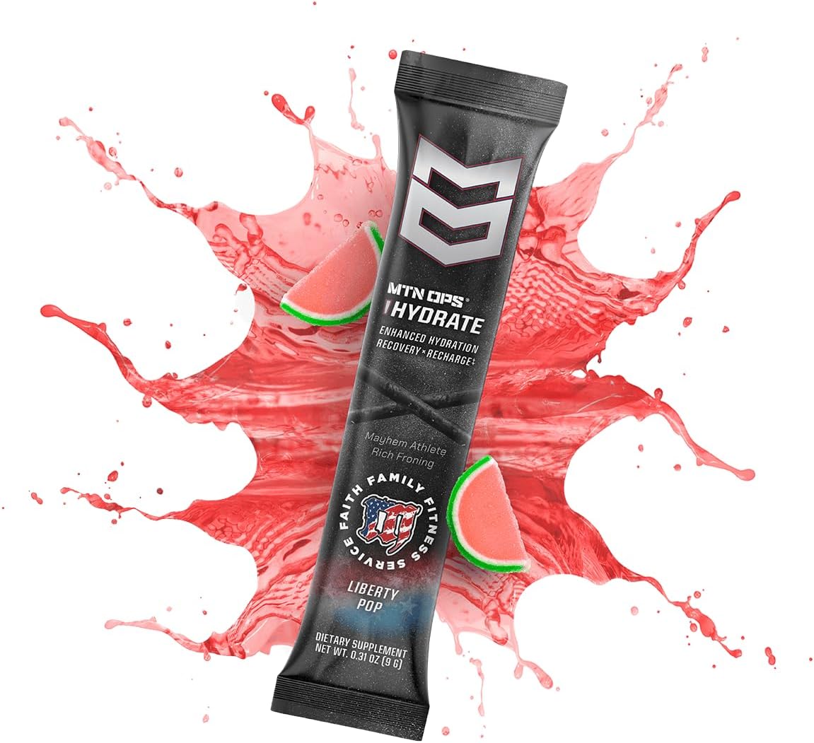MTN OPS Hydrate Low Sugar Electrolyte Powder Drink Mix with 1g D-Ribose Sugar, 1000mg Electrolytes, On-The-Go Packs, 20 Stick Packs, Sour Watermelon