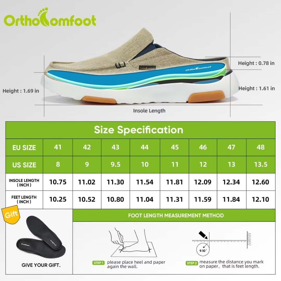 OrthoComfoot Comfortable Men's Loafers & Slip-Ons, Plantar Fasciitis, Foot and Heel Pain Relief, Orthopedic Casual Slippers Diabetic Bunions Boat Walking Shoes 10 W3-khaki