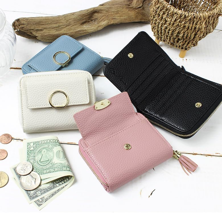 [ブランポム] レディース 二つ折り財布 コンパクト タッセル付 小さい財布 ミニ財布 bp-1033 ライトブルー