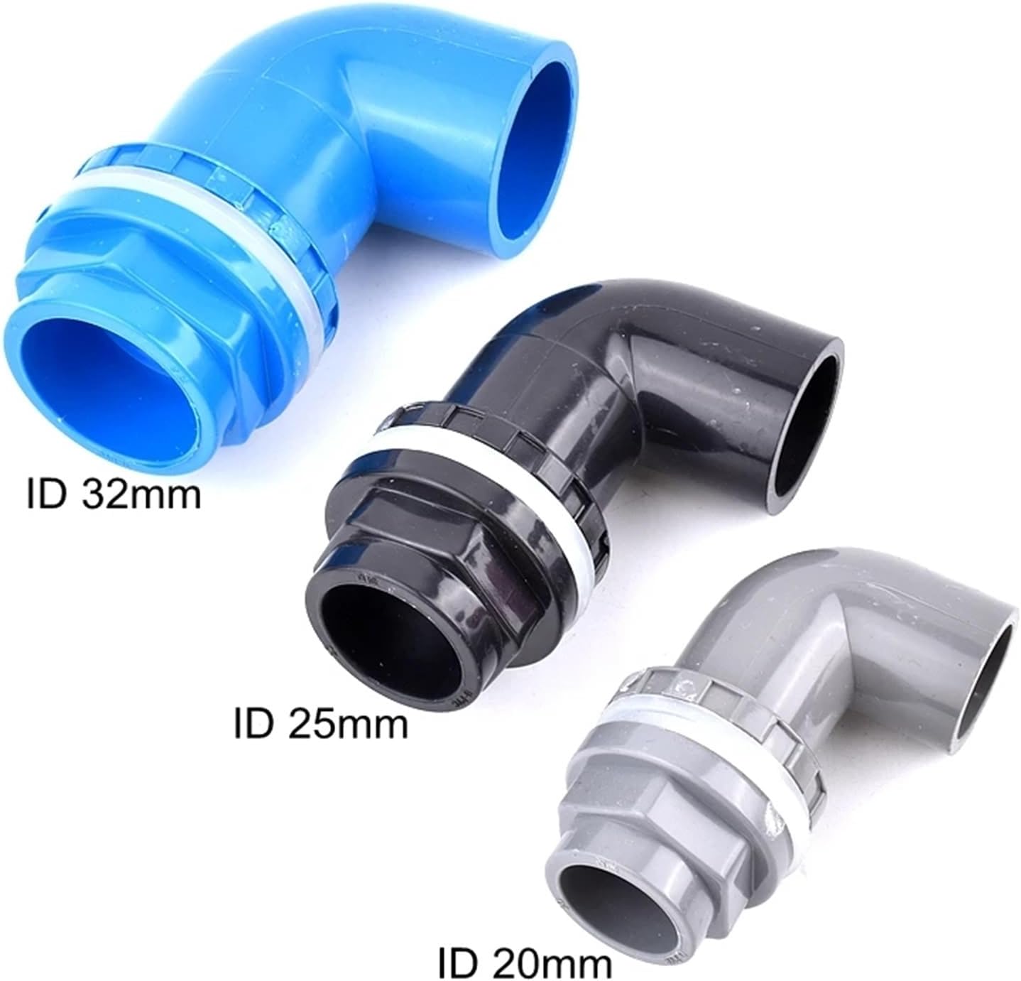Garden pipe fitting I.D20~50mm Black/Blue/White/Grey PVC 90° Elbow Drainage Connector Fish Tank Overflow Joints Water Inlet Outlet Supply Pipe DIY Drain Fittings(Black,ID 50mm) Plumbing Fittings