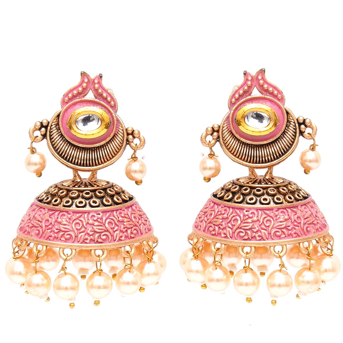 Karatcart Antique Gold Plated Polki Kundan Studded Pink Meena Jhumki Earrings for Women (B0BGJJMB22) Amazon Price History, Amazon Price Tracker