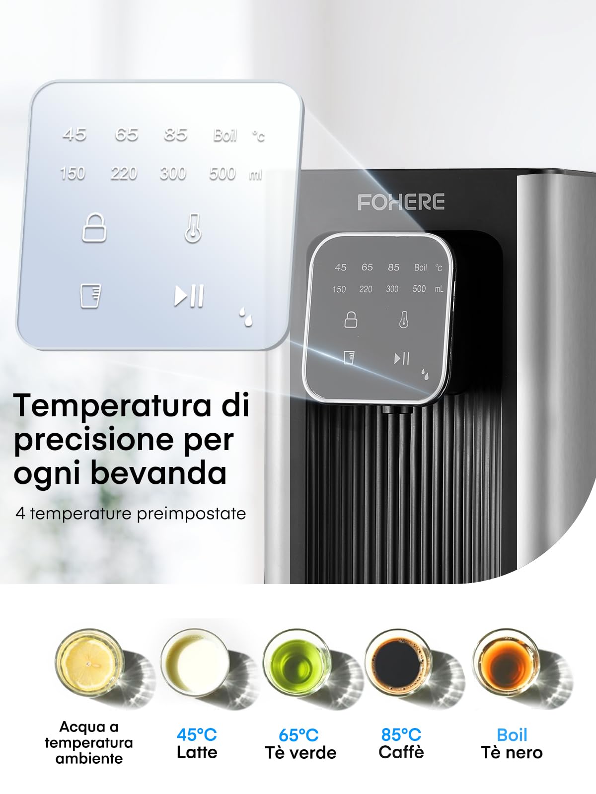 Erogatore di Acqua Calda, 2600 W Acqua Calda in Pochi Secondi, 4 Livelli di Temperatura, 4 Quantità d'acqua, Serbatoio da 2,5 l, Compatto ed Efficiente dal Punto di Vista Energetico