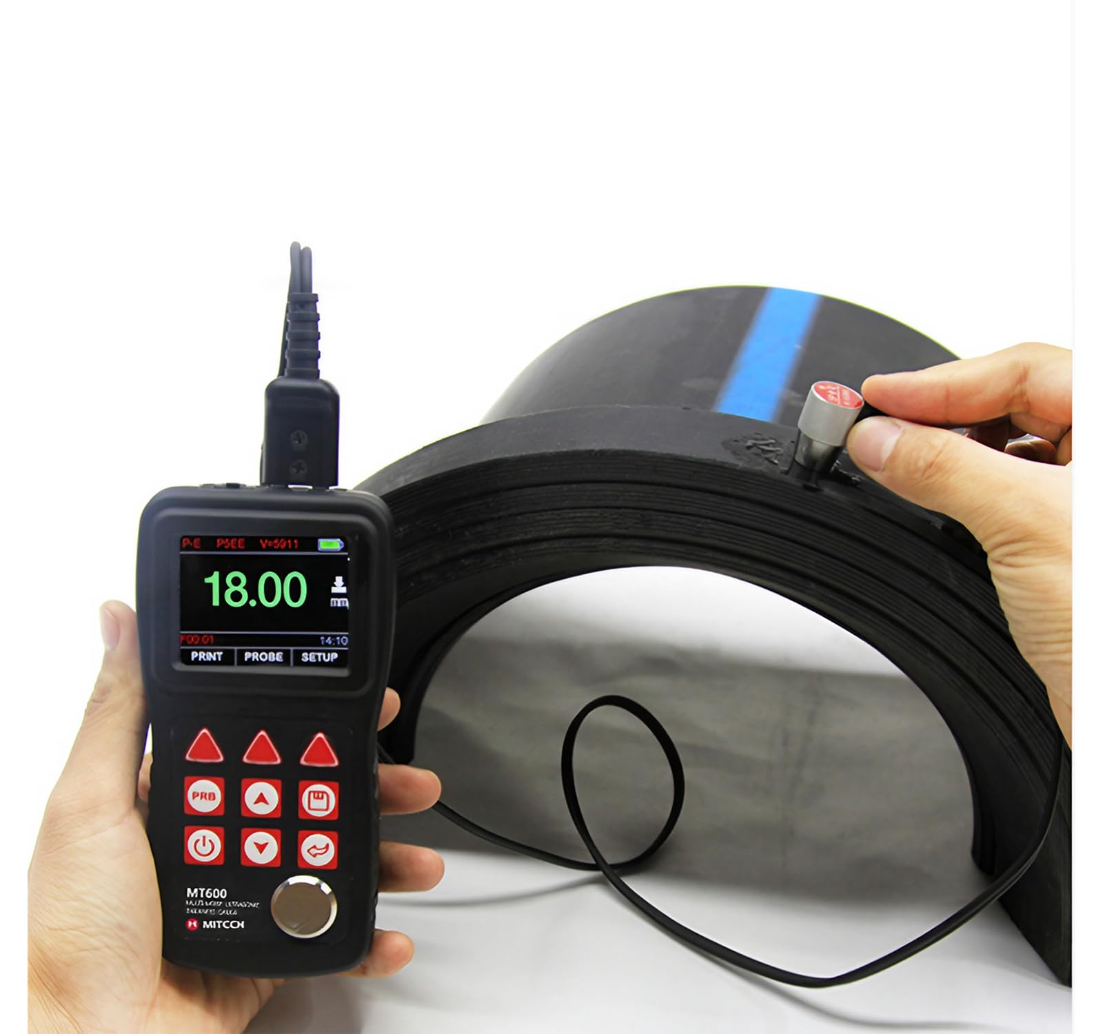HKNDT MT600 Ultrasonic Thickness Gauge Meter Tester 0.65mm-600mm / 0.026''-23'' (in Steel) Through-Coating 3mm-100mm / 0.11