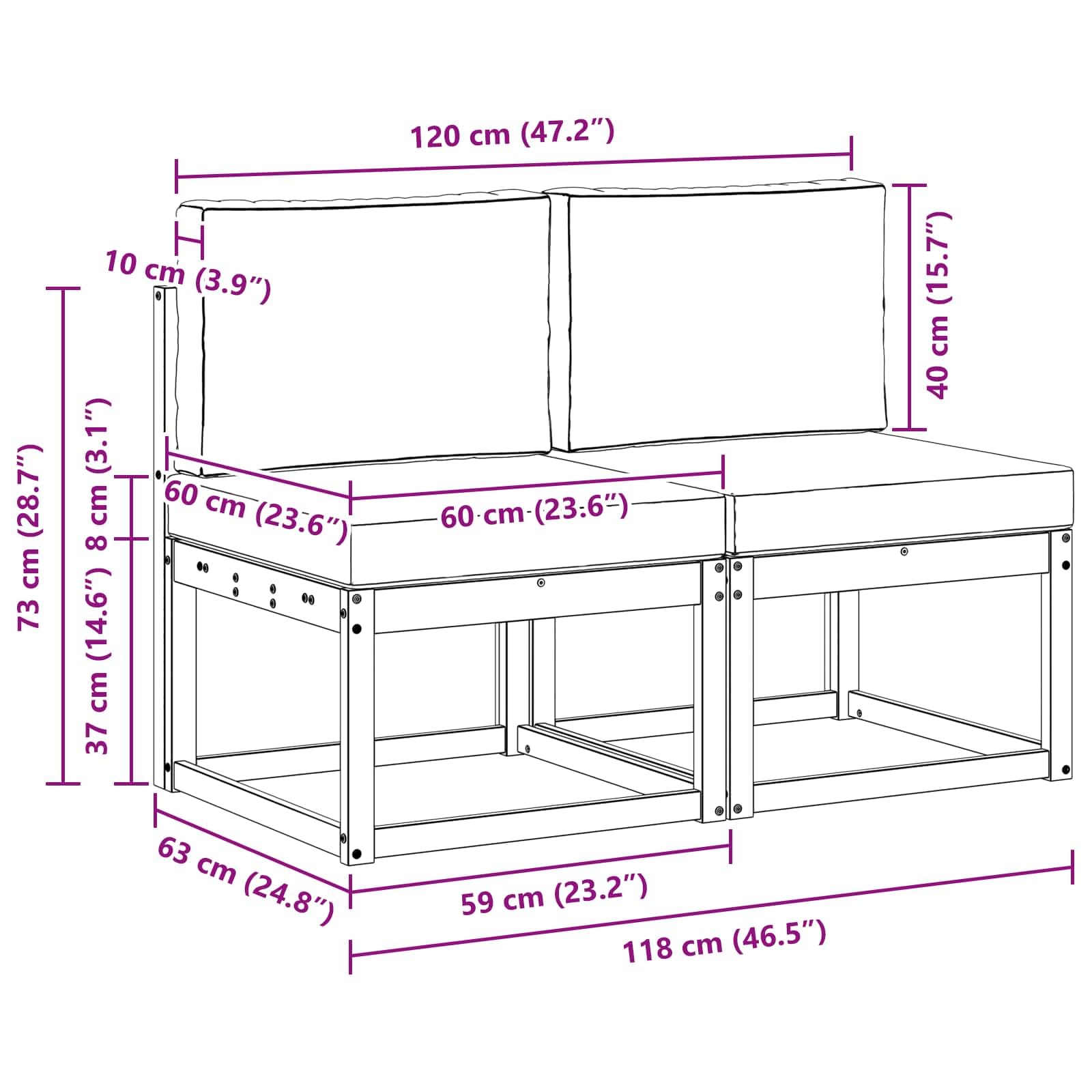 vidaXL 2 Stück Outdoor Mittelsofa Massivholz Akazie, Moderne, wetterfeste Gartenmöbel, vielseitige Entspannung, Akazienholz, gemütliches Draußenleben