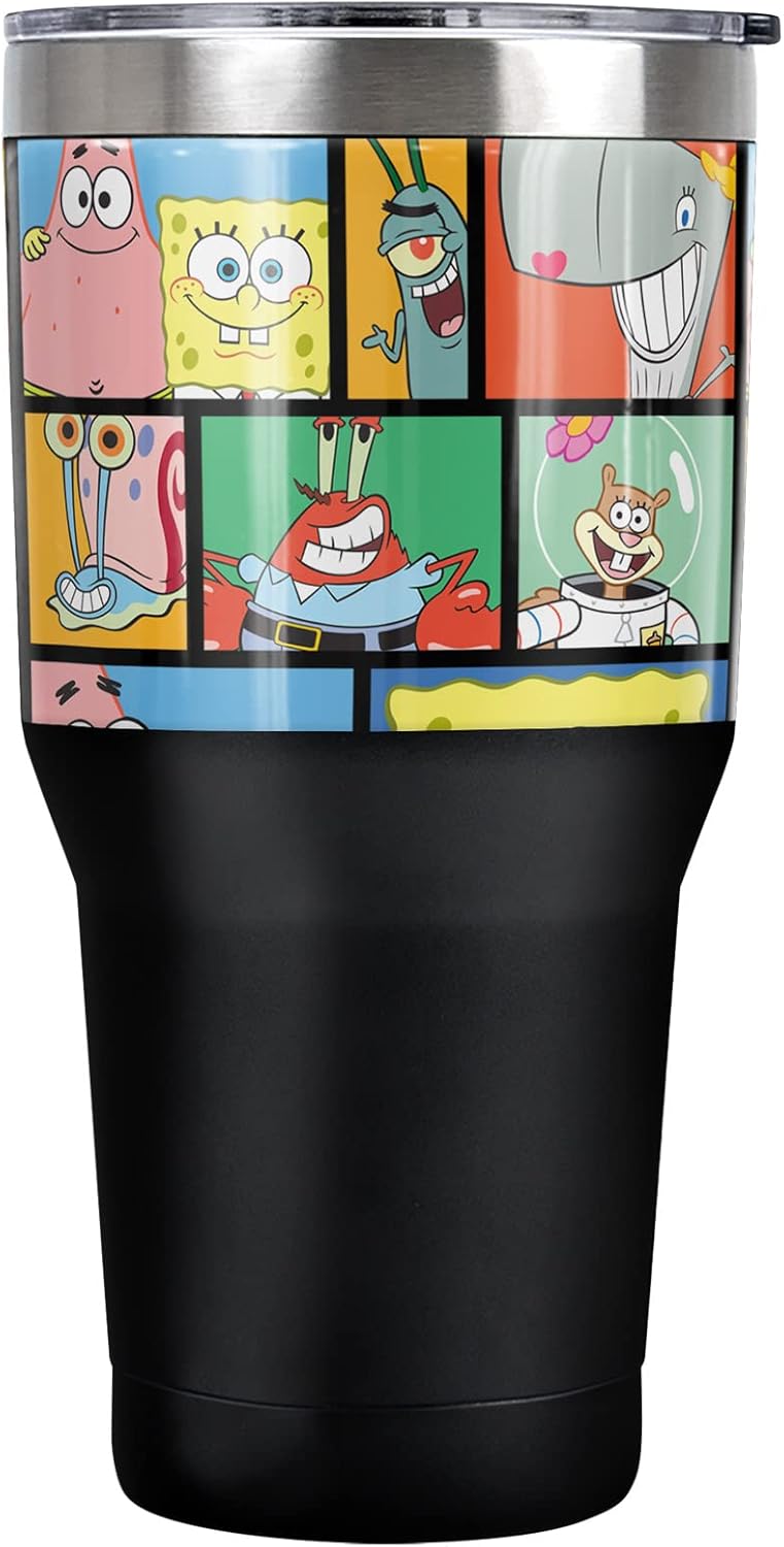 Spongebob OFFICIAL Spongebob Tile Pattern 30 oz Travel Tumbler, Stainless Steel, Vacuum Insulated with Leak Resistant Slide-Lock Lid