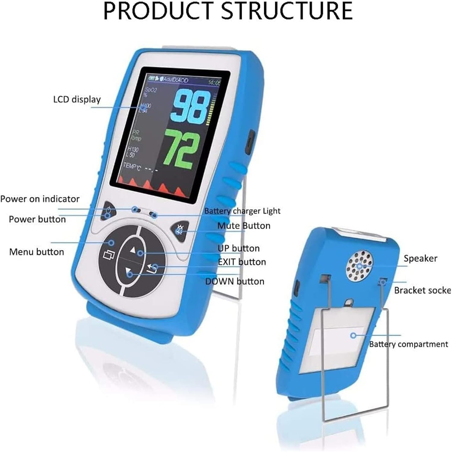 Veterinär-Pulsoximeter, Pet SPO2 / Pulsfrequenz/Temperatur-Monitor, Mit Ohr/Zunge Sensor, 2,8 Zoll LCD-Digitalanzeige, Mehrsprachige Unterstützung, Für Haustiere Krankenhaus
