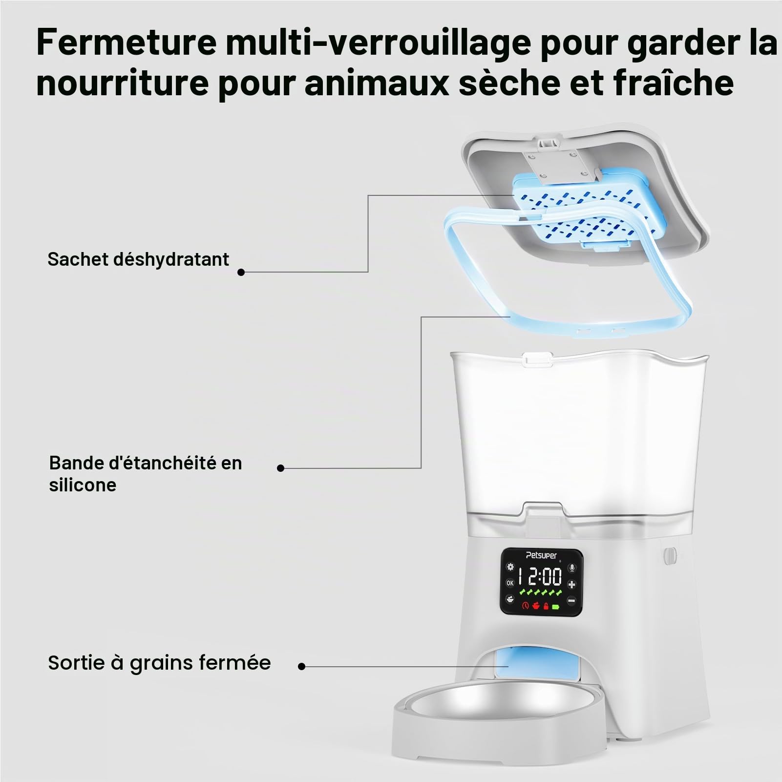 Distributeur Croquettes Chat Automatique, 3L avec Programme d'alimentation Enregistrement Vocal de 10 Secondes, Distributeur Automatique Croquettes Chat de 1 à 6 Repas par Jour