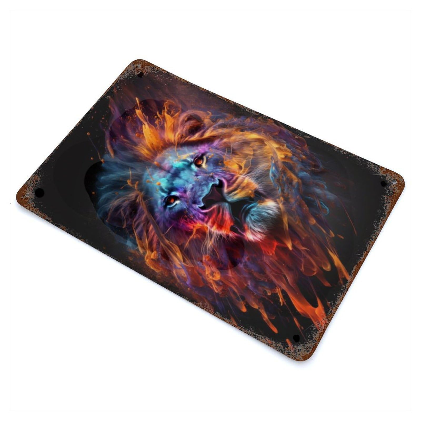 Retro Metal Sign with Lion Graffiti Colors Design 11.8"x7.9", for Pub, Kitchen And Man Cave Decor, Rustic Home Decor