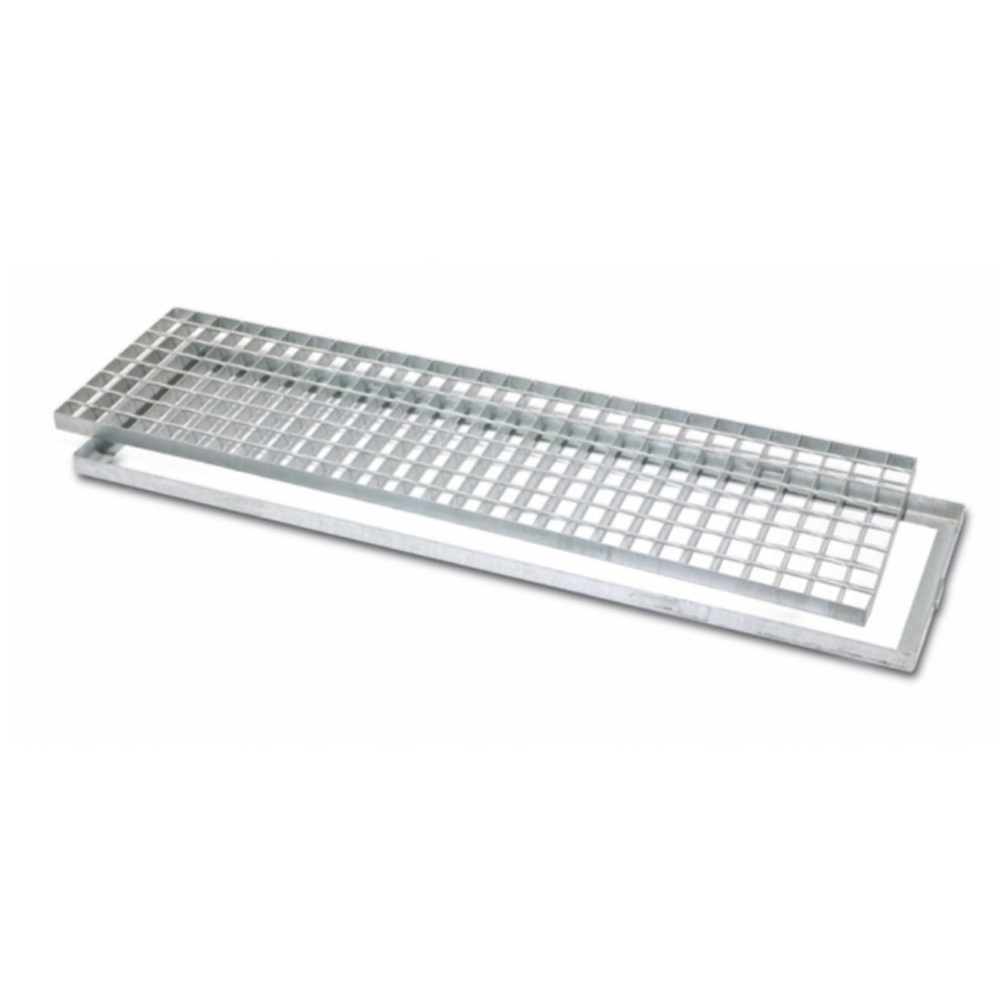Zeker Grilles caillebotis en Acier galvanisées 20 x 100 cm avec Cadre pour caniveau de Drainage, Collecte et évacuation des eaux pluviales