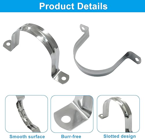 Miniatura 4 de Paquete de 10 correas rígidas M63 para tubo, 2-12 pulgadas, correa de cable de acero inoxidable con dos agujeros, abrazadera de conducto con soporte
