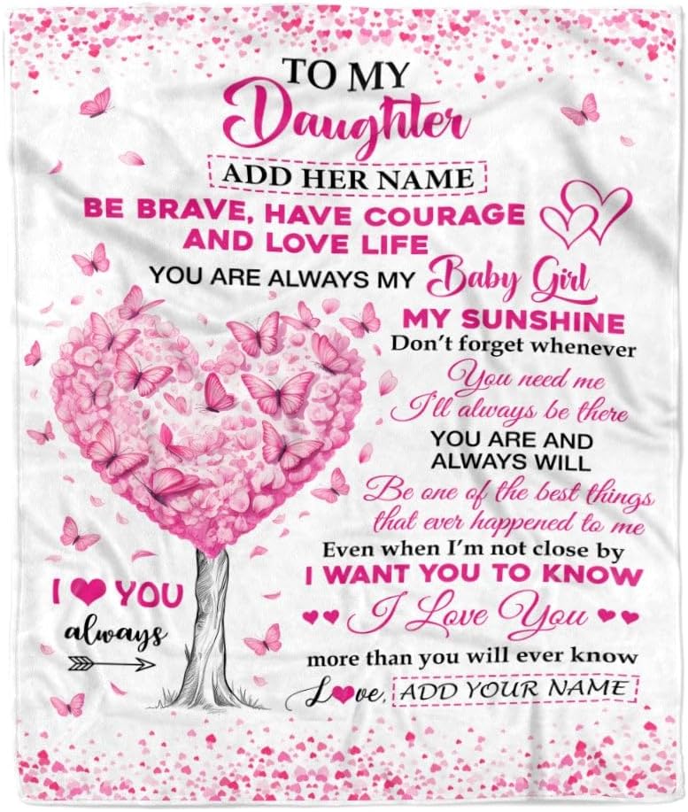 Personalized to My Daughter Gifts Blanket from Mom Dad Mother Tree I Love You Always Daughter Birthday Gifts Mothers Day Christmas Custom Fleece Throw Blanket (60 x 80 in Adult Size)
