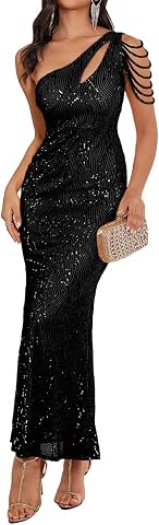 Elegant Sequin One-Shoulder Maxi Dress for Women