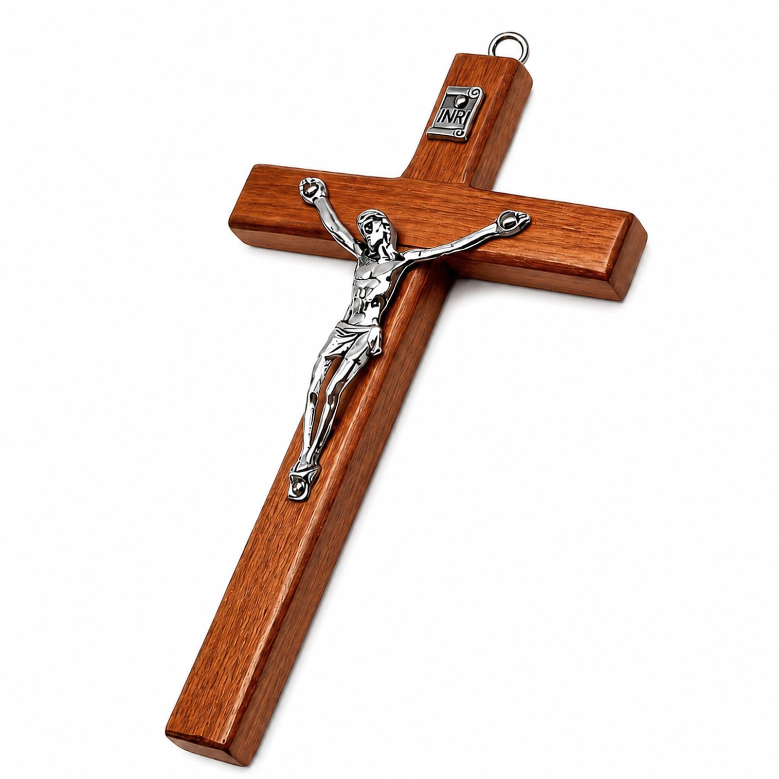 NYVOR Drewniany krzyż Jezus, 7 x 12,5 cm, z otworem do zawieszenia na ścianie, wzór reliefowy, krzyż Jezus, drewniany, prezent dla osób zainteresowanych religijnością, krzyż chrześcijański, dekoracja