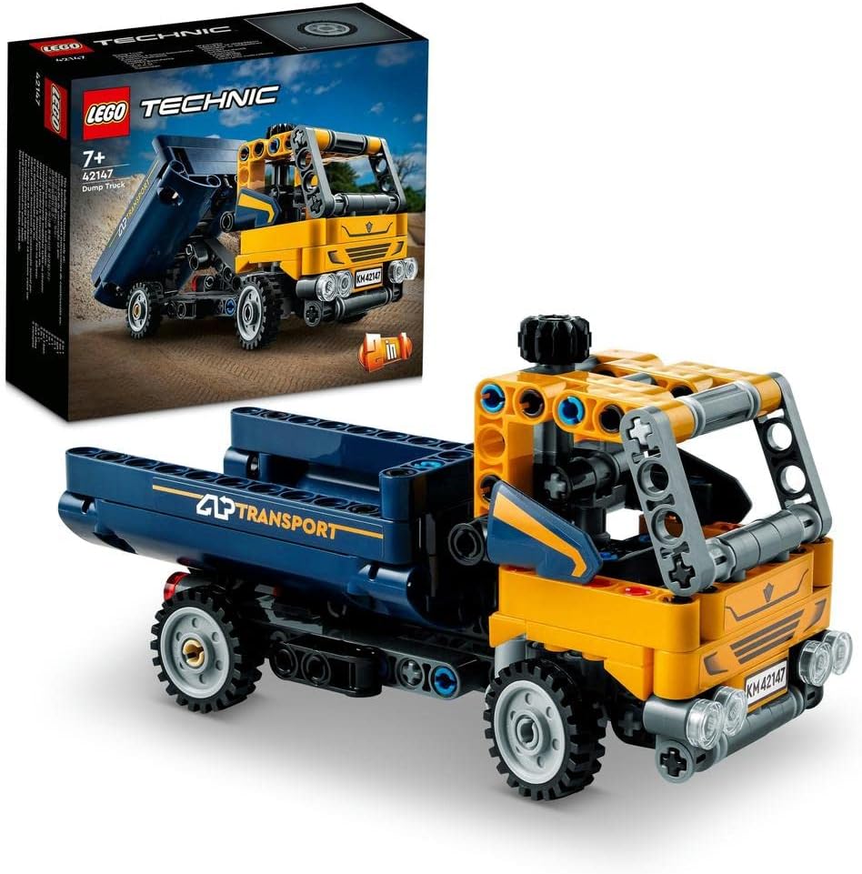 42147 Technic Dump Truck Toy 2in1 Set, Construction Vehicle Model to Excavator Digger, Engineering Toys, Gift for Boys and Girls Aged 7 Plus