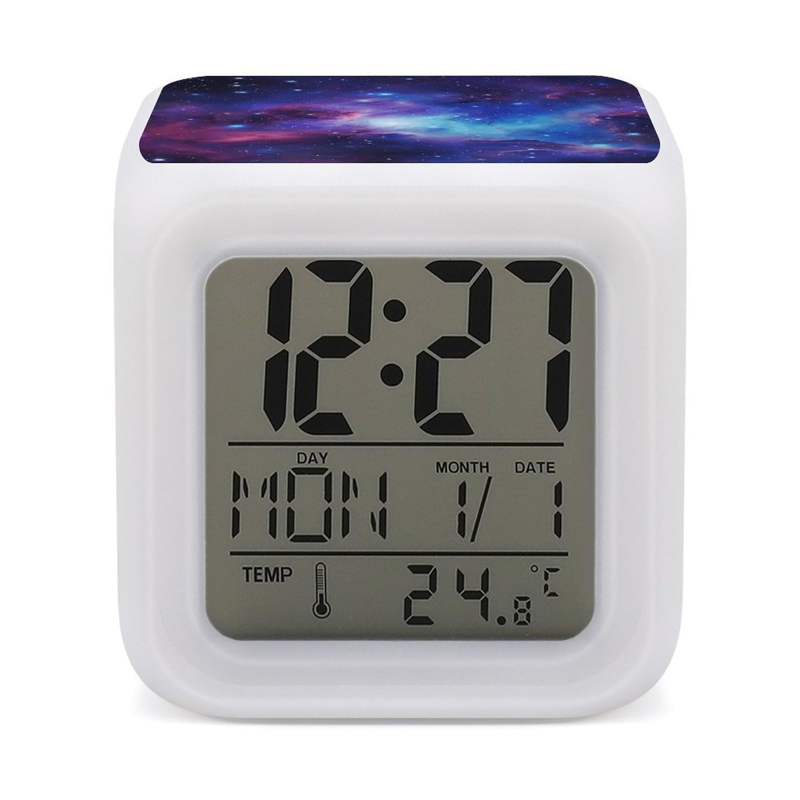 VstaDank Galaxy Alarm Clocks with 7 Color Changing Night Light Exquisite Bedroom Digital Clocks with LED Temperature Display Desk Clock Ok to Wake Clocks for Heavy Sleeper
