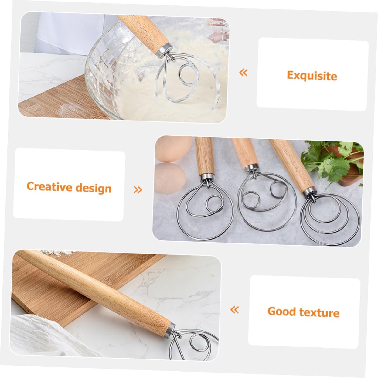 Danish Whisk Wooden Handle Baking Tool for Mixing Flour and Eggs Kitchen and Multipurpose for Novice and Experienced Bakers