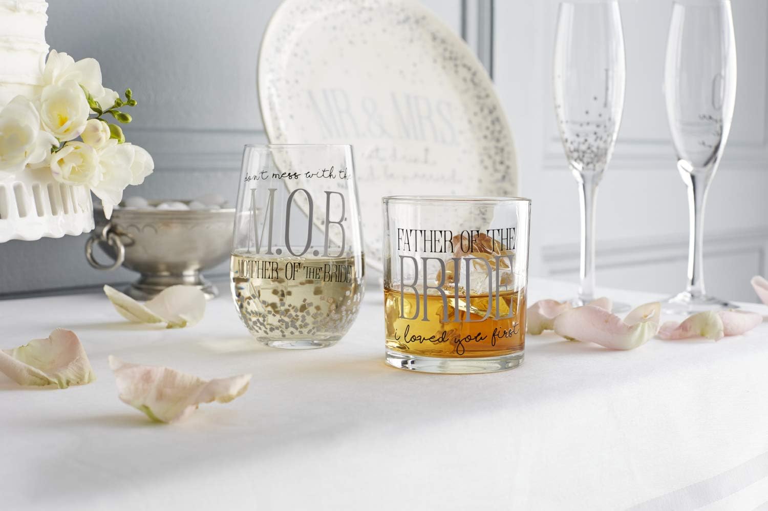 Enesco 6006158 Our Name is Mud I Do Glittered Wine Glasses Wedding Champagne Flute Set, 8 Ounces
