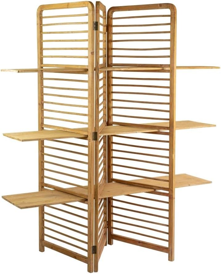 KALALOU CJS1195 Folding Wooden Screen with Three Shelves