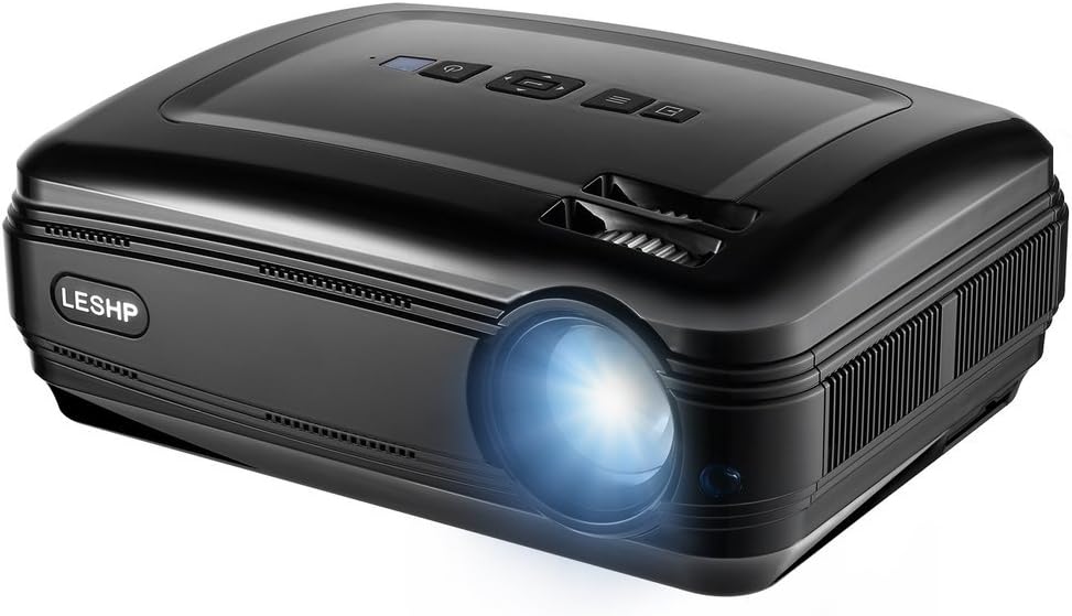 Video Projector, LESHP LCD Projector High Brightness Full HD 1080P 3200 Luminous Movie Projector Support HDMI USB SD Card VGA AV for Home Cinema Theater TV Laptop Game SD iPad iPhone TV Box Android Sm