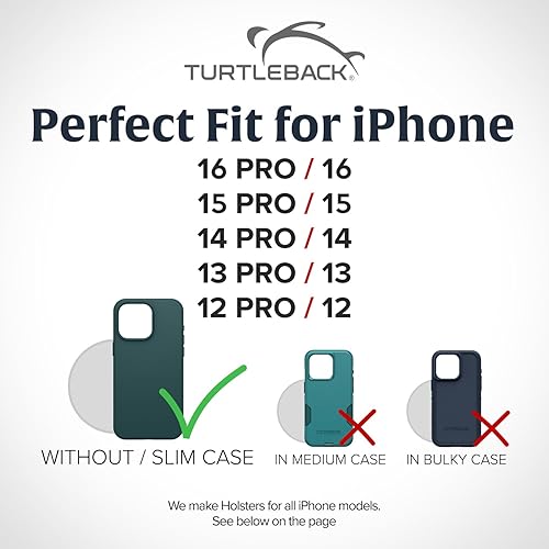 Miniatura 2 de Turtleback Funda de cuero de alta calidad para iPhone 16 Pro, 16e, 15 Pro 14 Pro 13 Pro, pequeña soporte para cinturón de teléfono negro para fundas