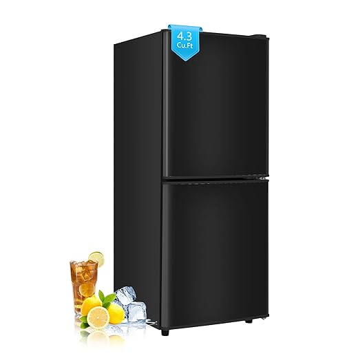 Compact Refrigerator with Freezer 4.3 Cu. Ft. 2-Door Dorm Fridge with Adjustable 7-Level Thermostat, Small Refrigerator with Freezer for Home, RV, College Dorm, Apartment, Office, Black