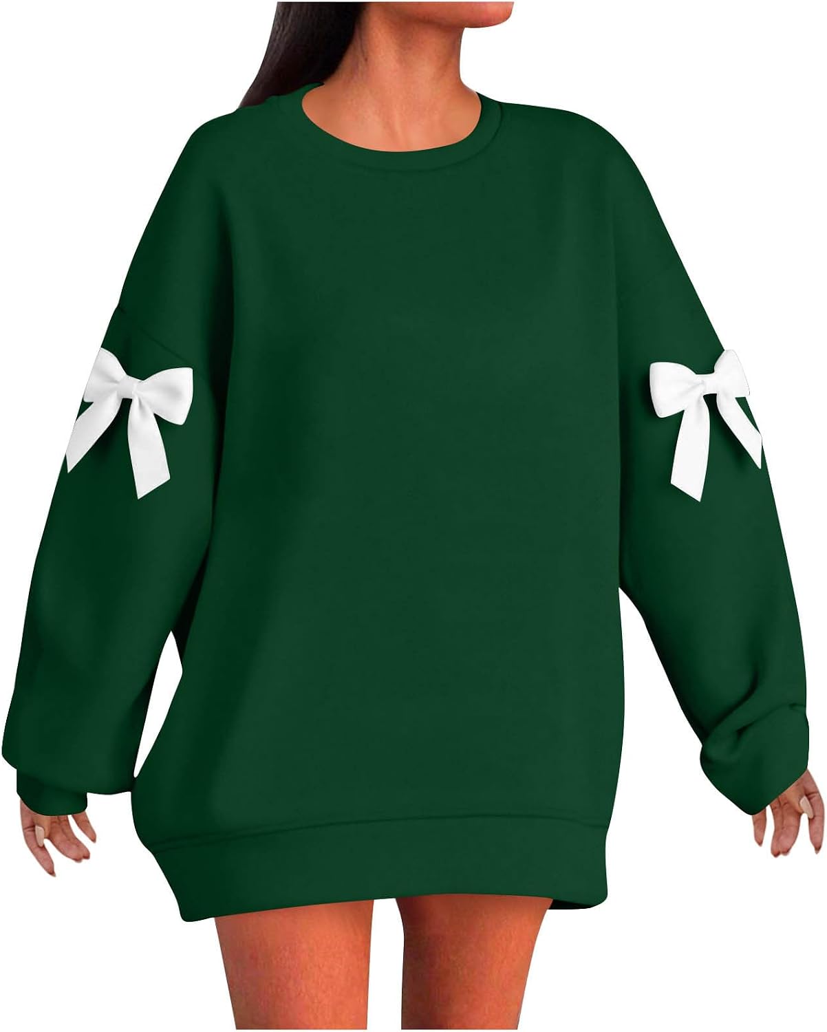 Womens Plus Size Sweatshirts Round Neck Long Sleeve Pullover Bow Cute Tops Fall Winter Fashion Loose Fit Clothes