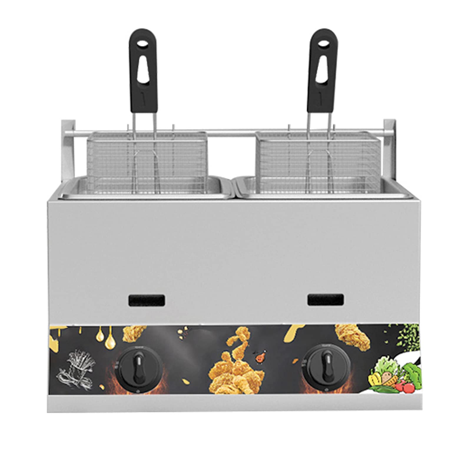 Freidora De Acero Inoxidable Freidora De Gas Comercial Freidora De Aceite De Encimera con Freidora Y Freidora con Tapa De Gran Capacidad, Adecuada para Papas Fritas
