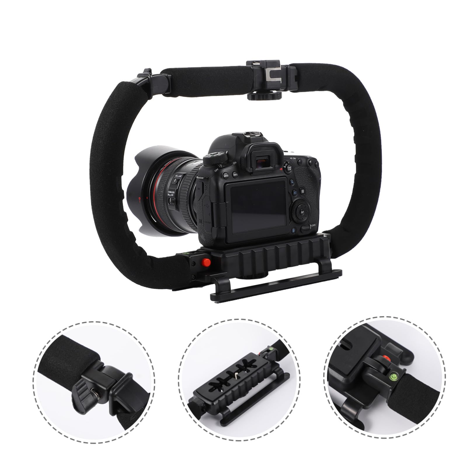 Amosfun Estabilizador de Cámara Portátil para Móvil y Dv 3 Zapatas Frías, Soporte Ergonómico de Plástico y Esponja para Grabación Estable