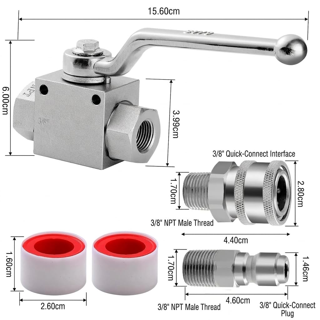 Kit di valvole ad alta pressione con attacco rapido da 3/8", 4500 PSI per tubo ad alta pressione (kit valvola a sfera idropulitrice)