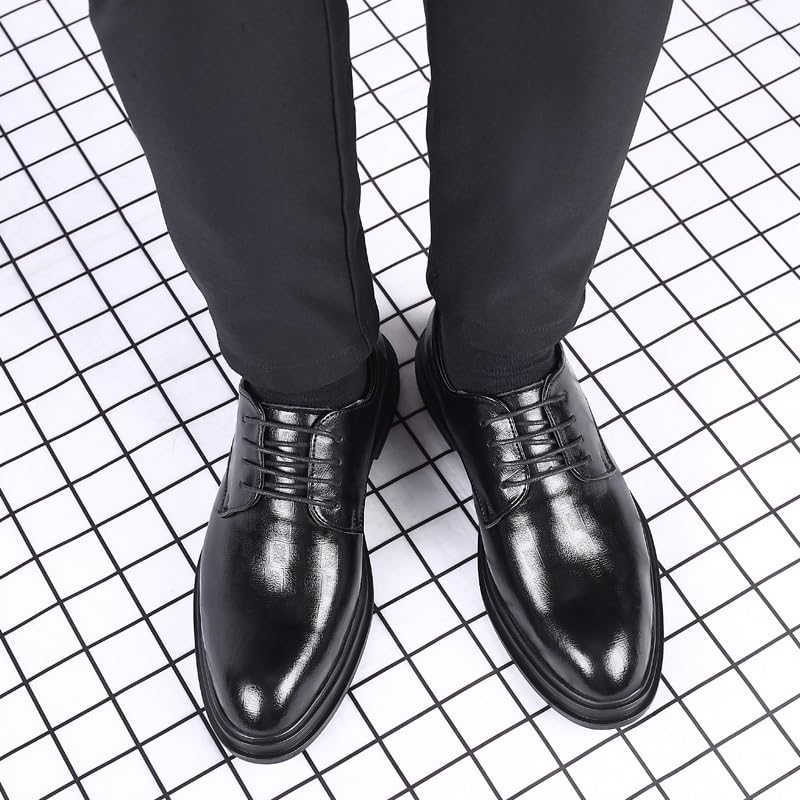 Men Black Dress Oxford Shoes Lace-up Anti-Slip Height Increasing Outdoor Uniform Calfskin Leather Breathable4