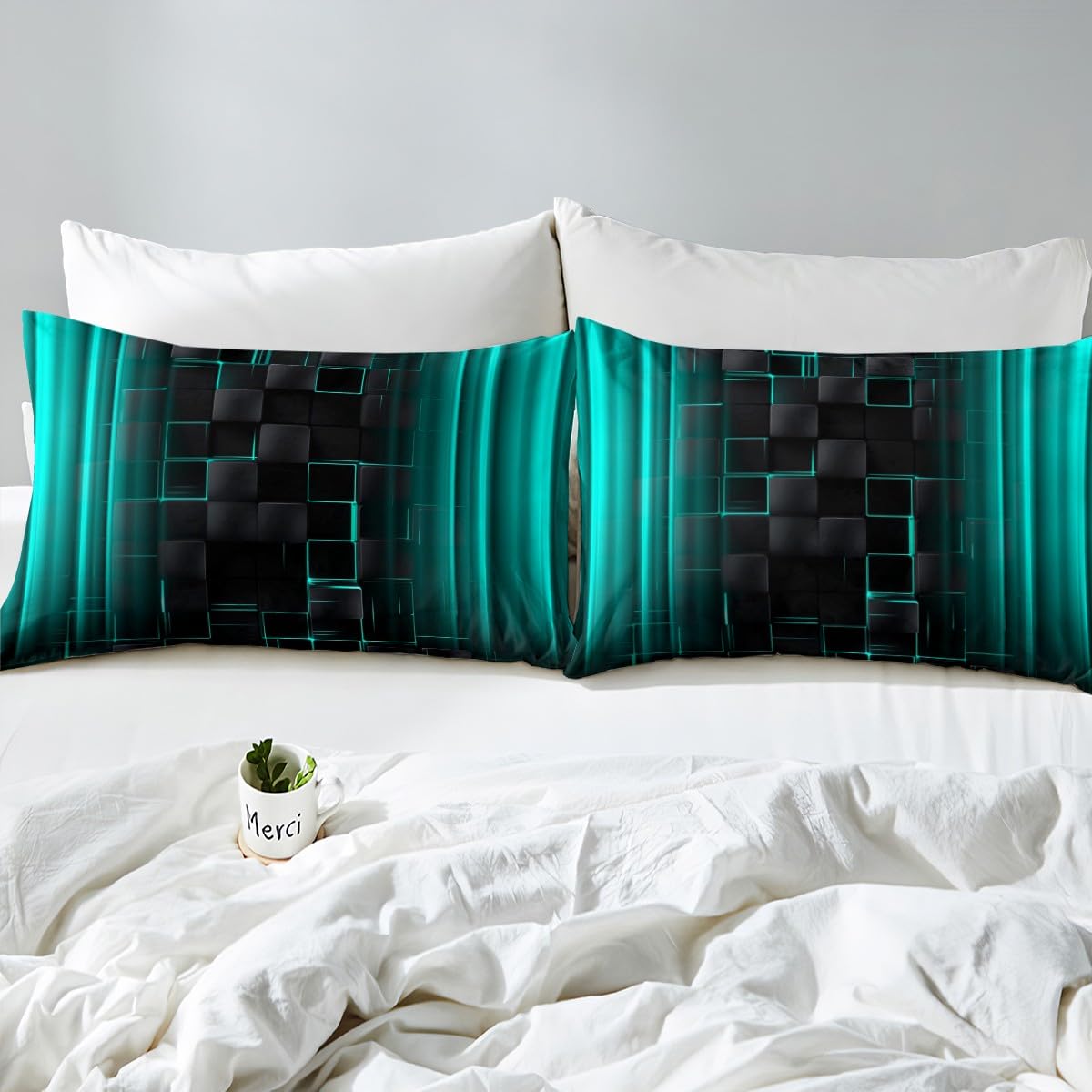 Manfei Teal and Black Duvet Cover Set Single Size, Abstract Ombre Comforter Cover - Image 4
