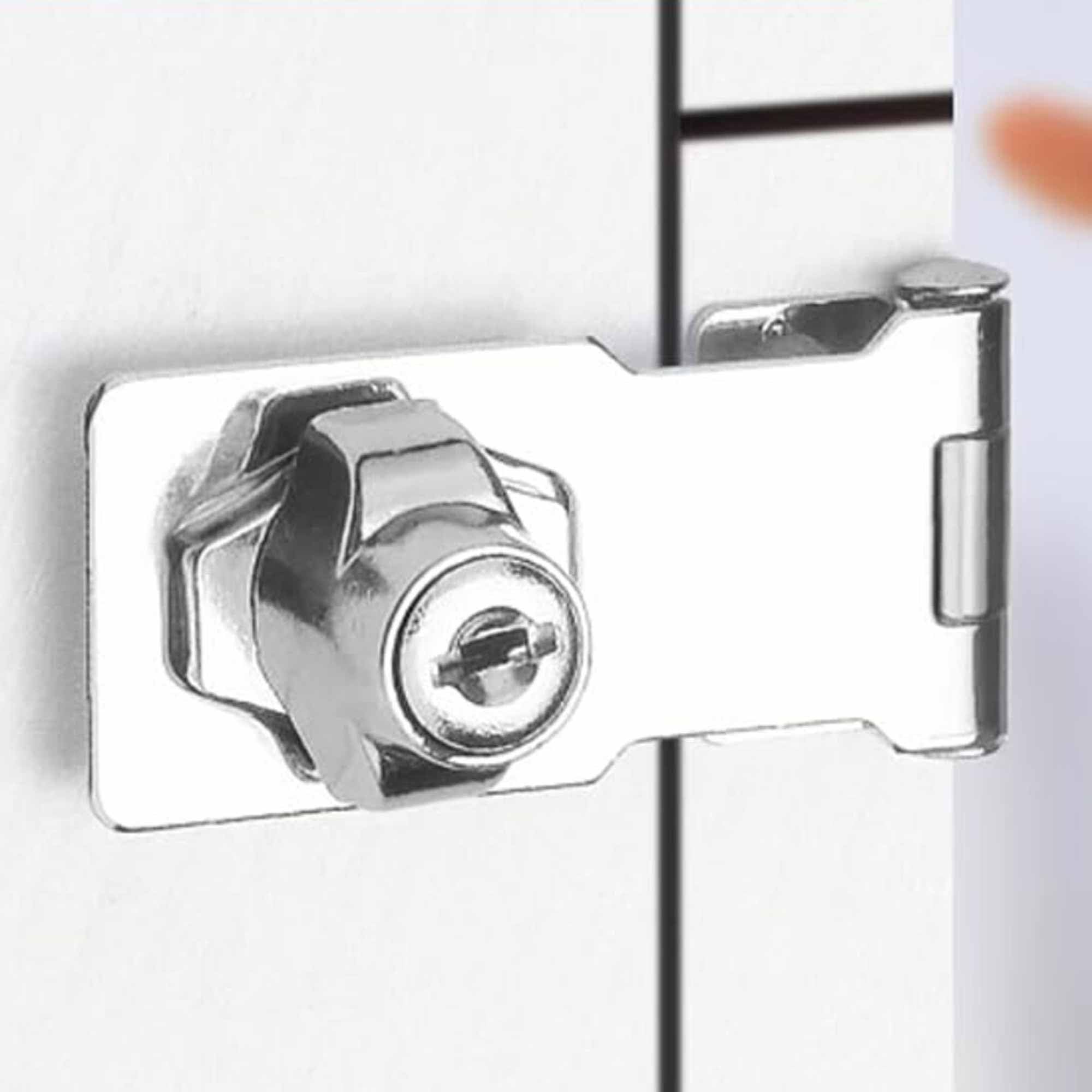 Keyed Hasp Lock Hasp and Staple with Padlock,Heavy Duty Shed Lock Door Lock Hasp Twist Knob Keyed Locking Hasp Safety Door Clasp Gate Lock with Key for Cabinets Cupboard Drawer Gate (2.5Inch) - Image 4