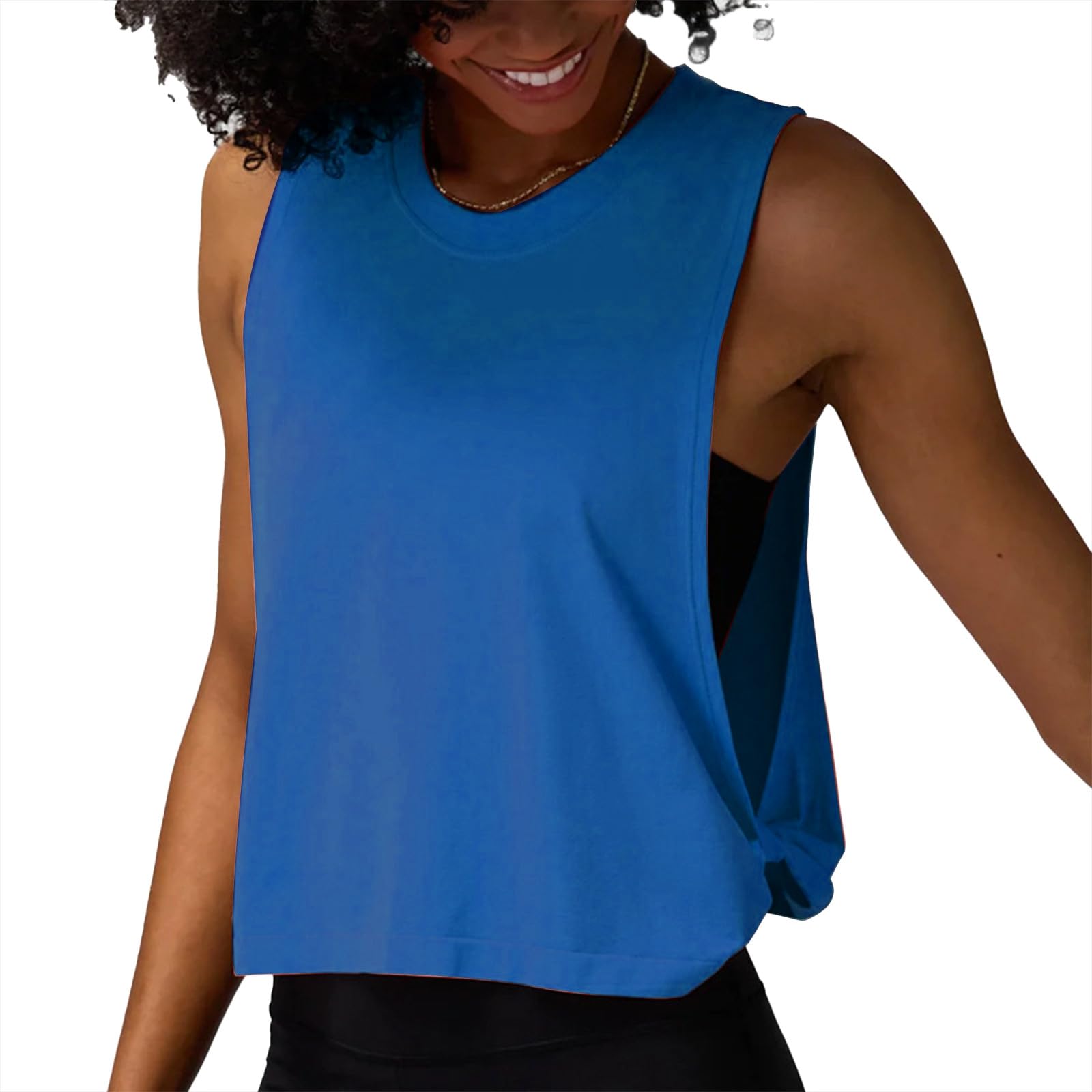 Womens Loose Fit Activewear Tank Top for Yoga Gym Fitness with Side Detail Round Neck Sleeveless Comfort Stretch