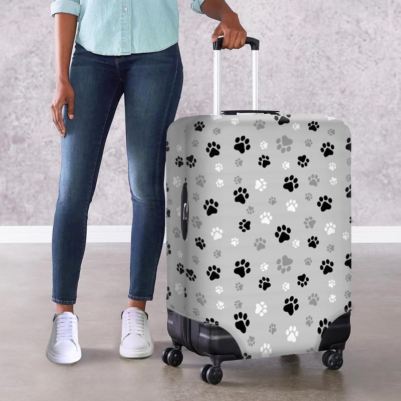 Cartoon Dog Paw Suitcase Protector With Concealed Zipper Cute Animal Puppy Foot Print Polyester Elastic Washable Luggage Covers for Women Men, Gray4