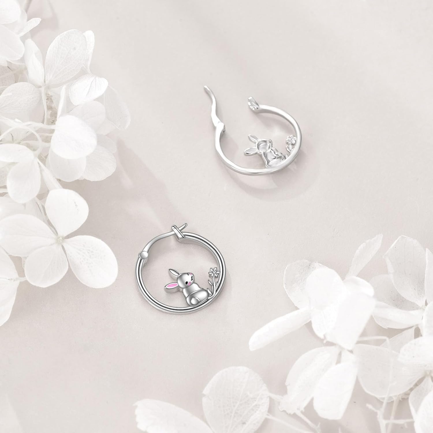 Bunny Hoop Earrings for Women 925 Sterling Silver Rabbit Jewelry Gift for Teen Cute Animal Huggie Earrings - Image 4