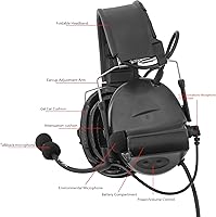 Vista 4 de Auriculares tácticos con diadema desmontable U94 PTT y adaptador de riel, para ARC, Mlok, riel del equipo Wendy, deportes de Airsoft (negro)