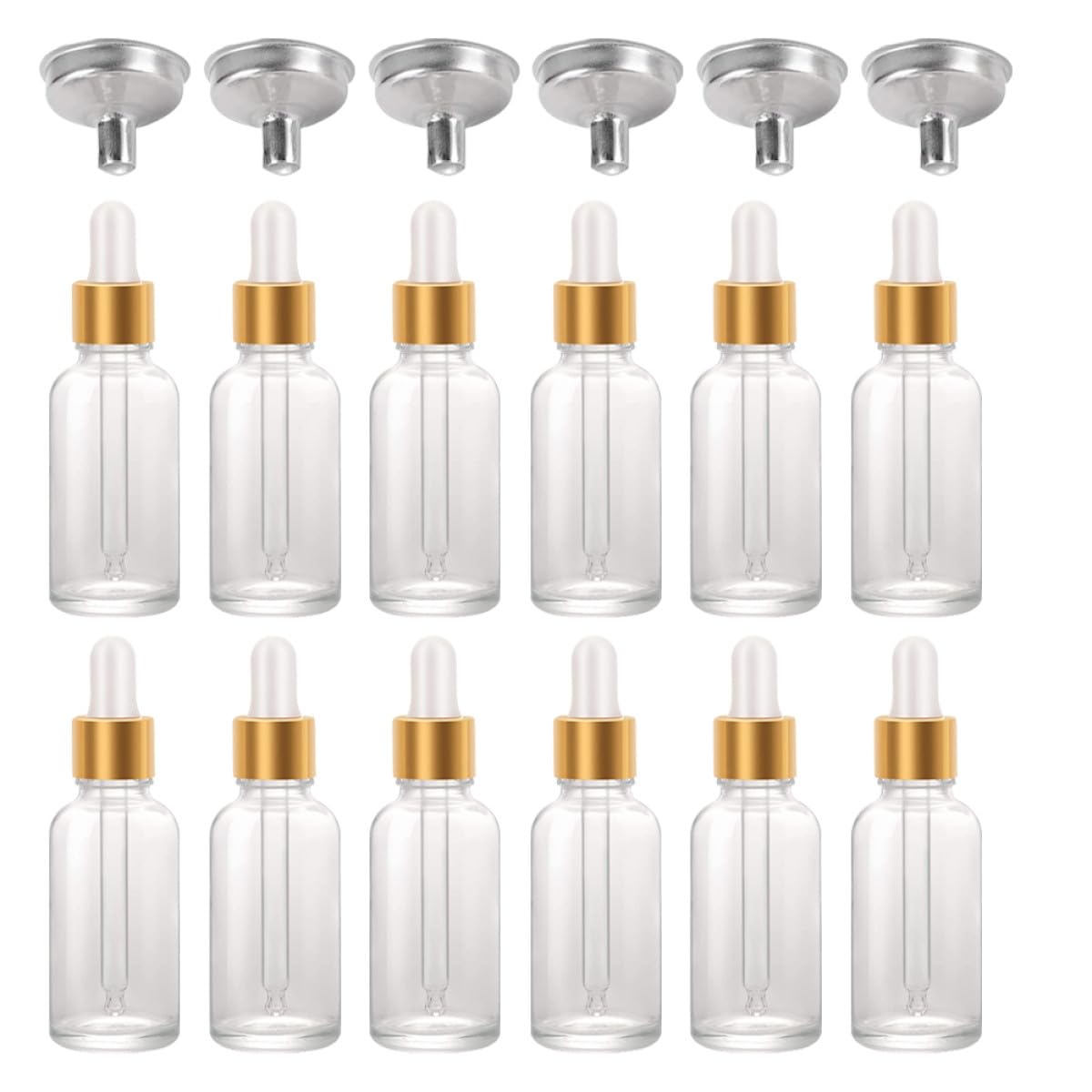 24 Stück 30-ml Transparente Glas Tropfflaschen mit Pipette | 6 Edelstahl Trichter, Nachfüllbar und Auslaufsichere Kappe, für Flüssigkeiten und Parfüms