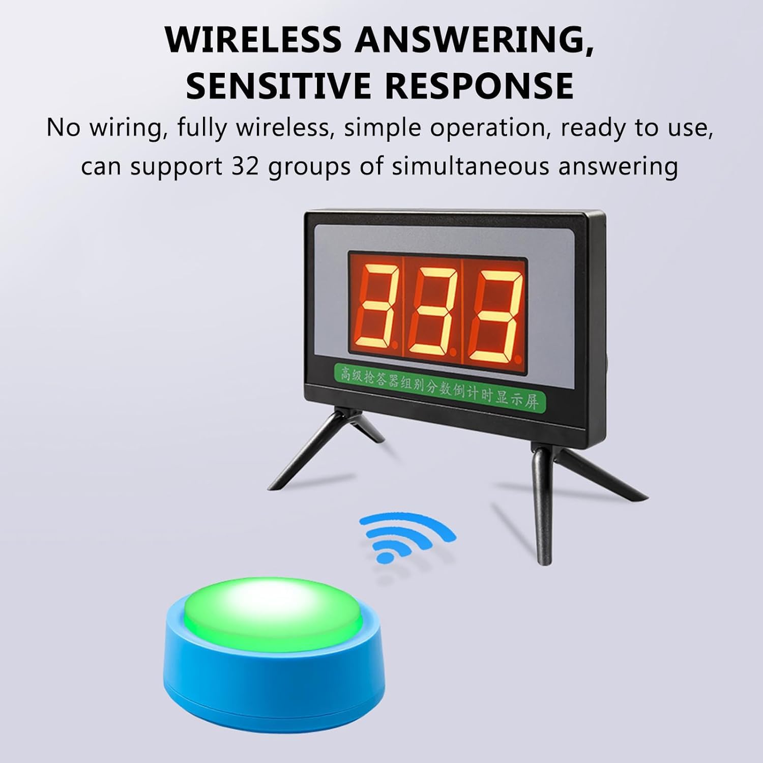 Sistema di gioco a quiz wireless con telecomando, include 1 monitor e 5 cicalini, 4 modalità di risposta e spie, ideale per spettacoli di gioco, feste e concorsi