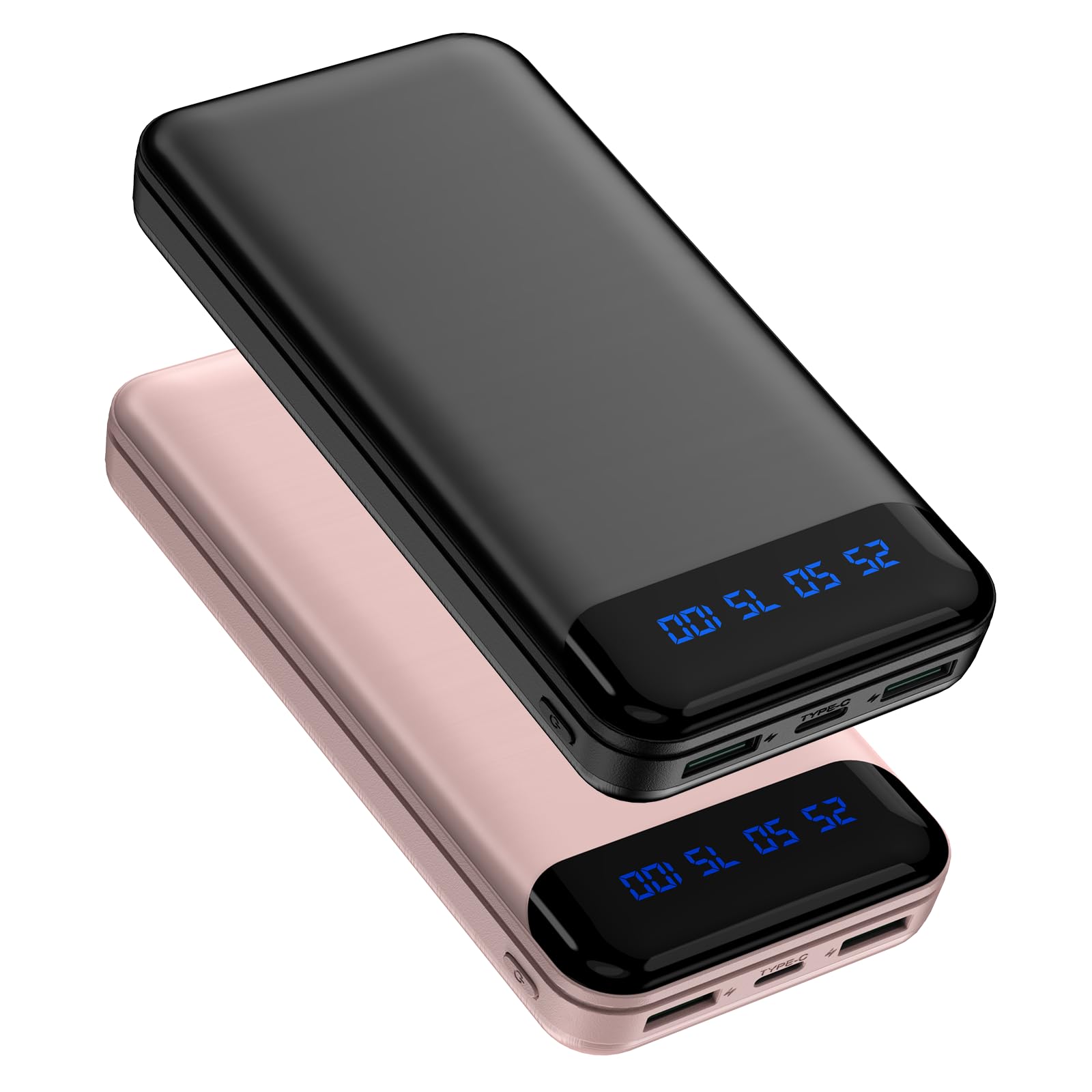 Enerwow Batteria esterna da 16000 mAh, 2 confezioni Slim Power Bank Ricarica Rapida con 2 porte di Uscita USB(Max 3A), 15 W Powerbank portatile con display a LED per iPhone, Huawei, ecc.