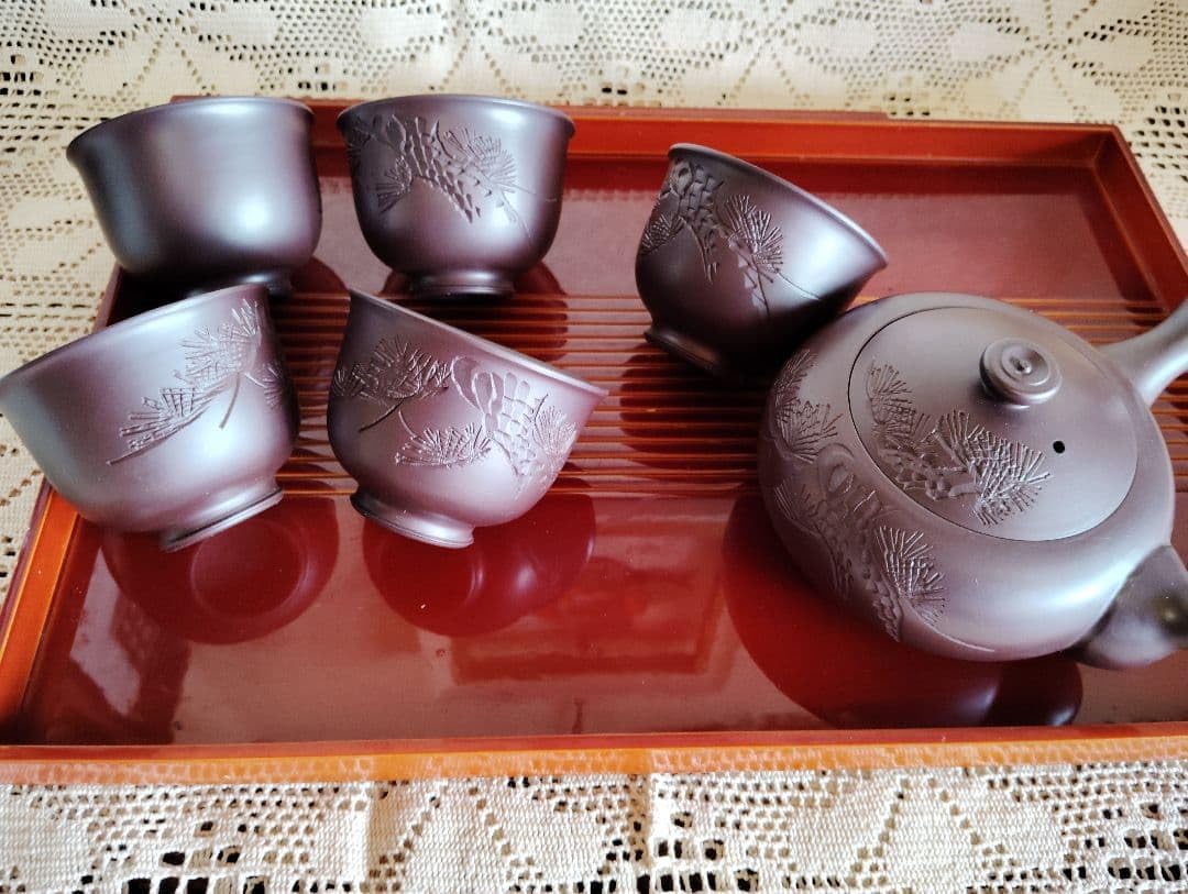 Amazon.co.jp: 萬古焼き 前茶セット 急須湯呑セット 出口勇山作 湯呑み
